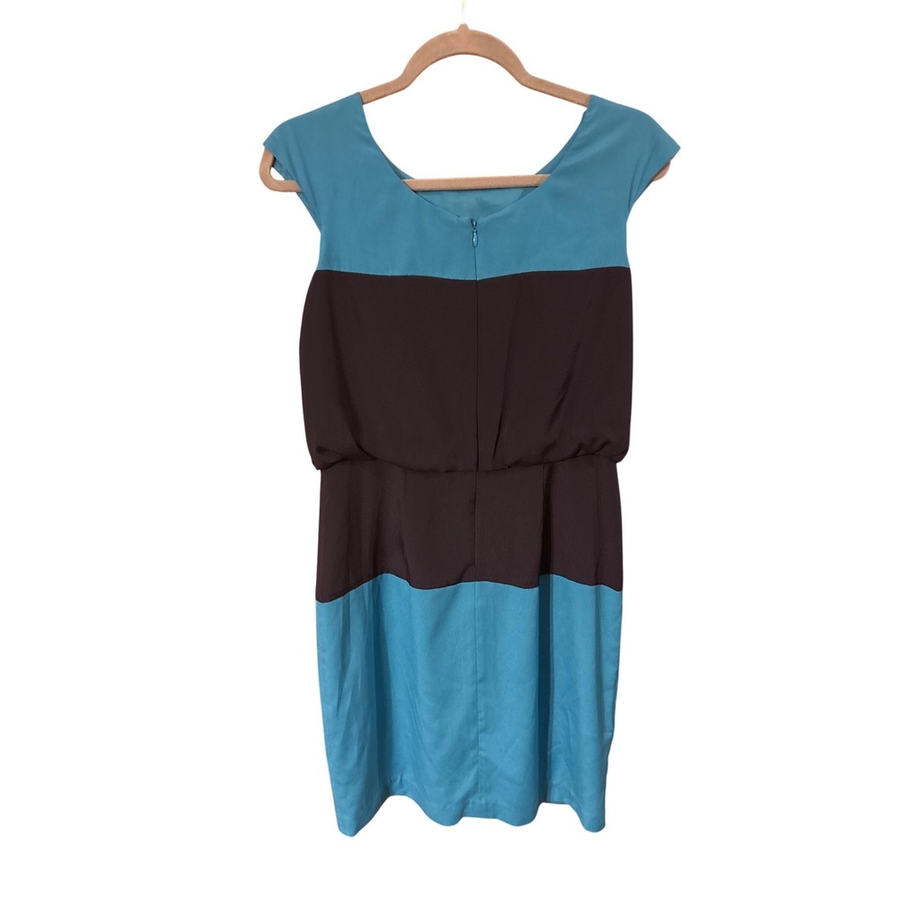 Jessica Simpson Colorblock Sheath‎ Dress Teal Blue Navy Pleated Waist Size 4 - Picture 5 of 7